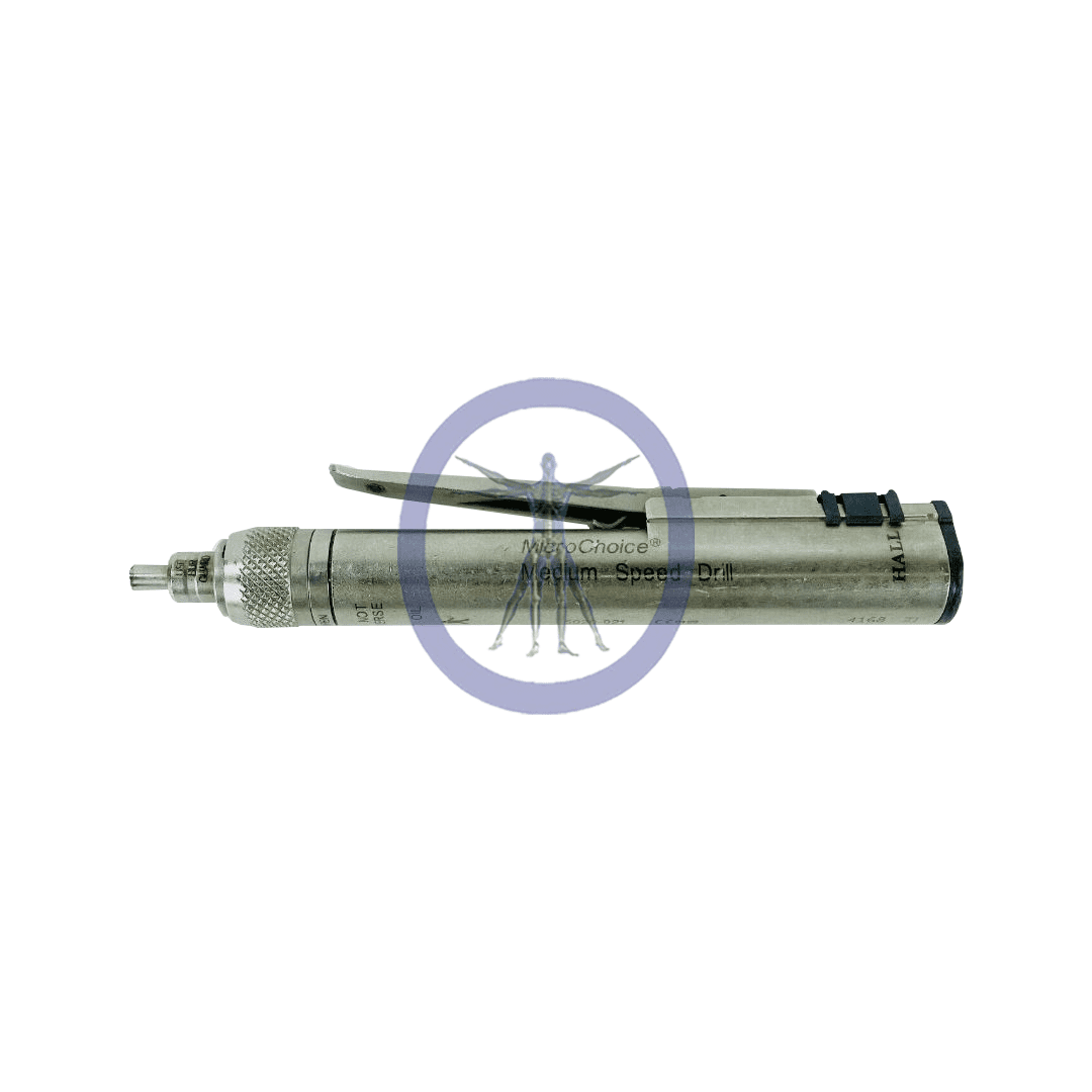 A metal pen with a circular handle on a white background.