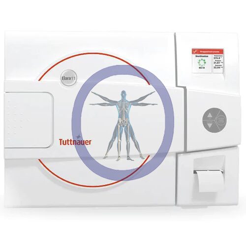 A white machine with a human figure on it.